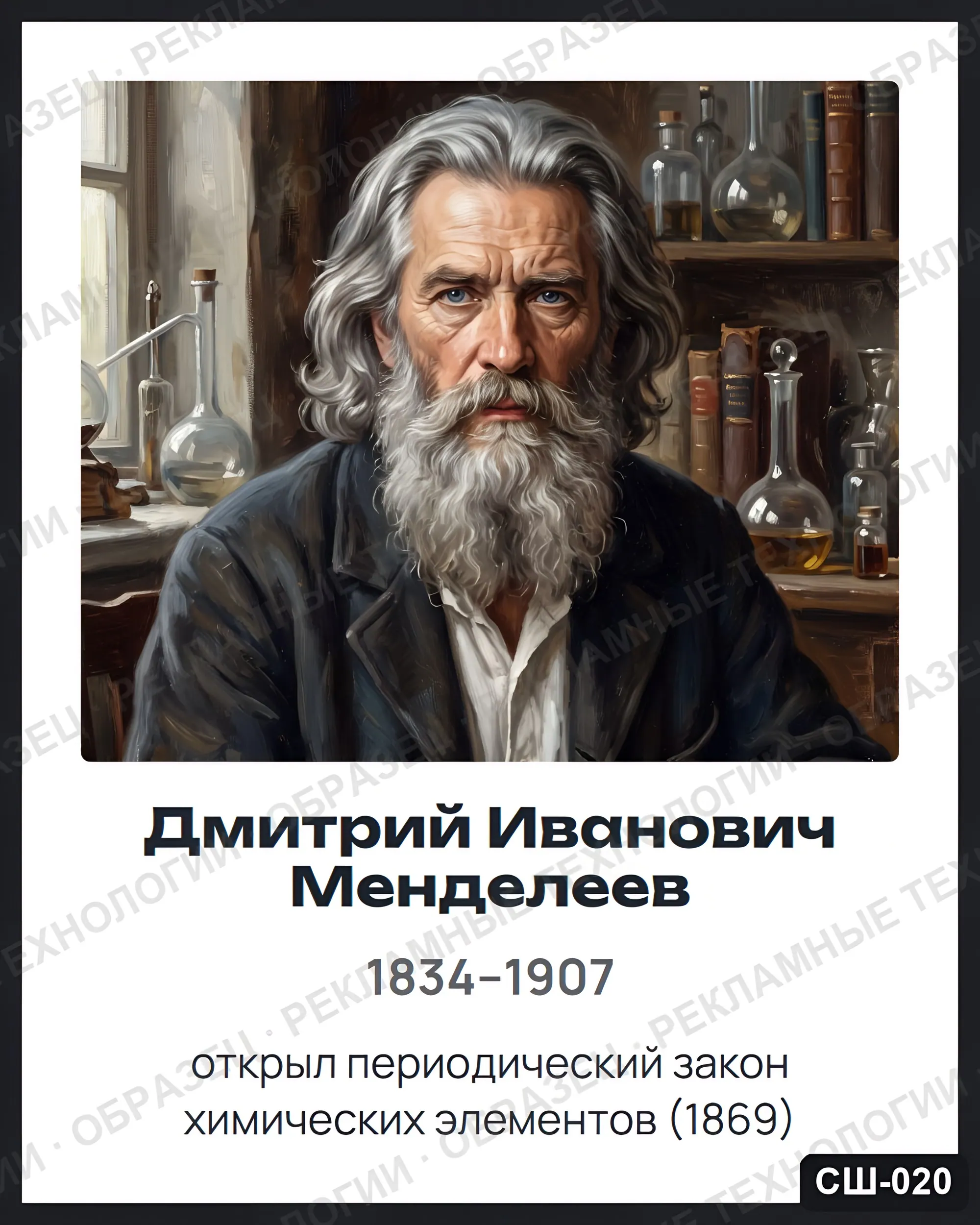 Стенд «Дмитрий Иванович Менделеев» для школы (портреты, химия), СШ-020