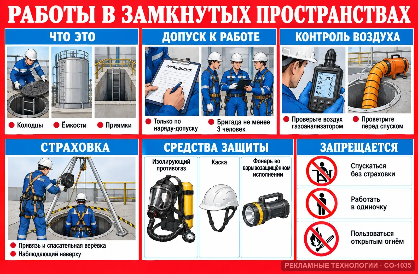 Стенд «Работы в замкнутых пространствах» по охране труда, СО-1035