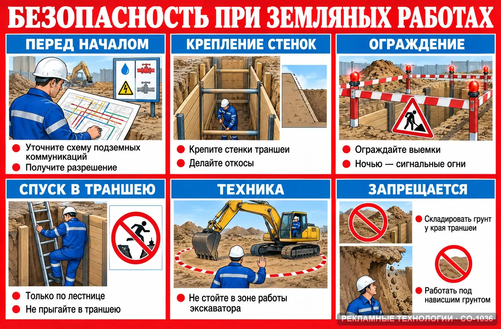 Стенд «Земляные работы» по охране труда, СО-1036