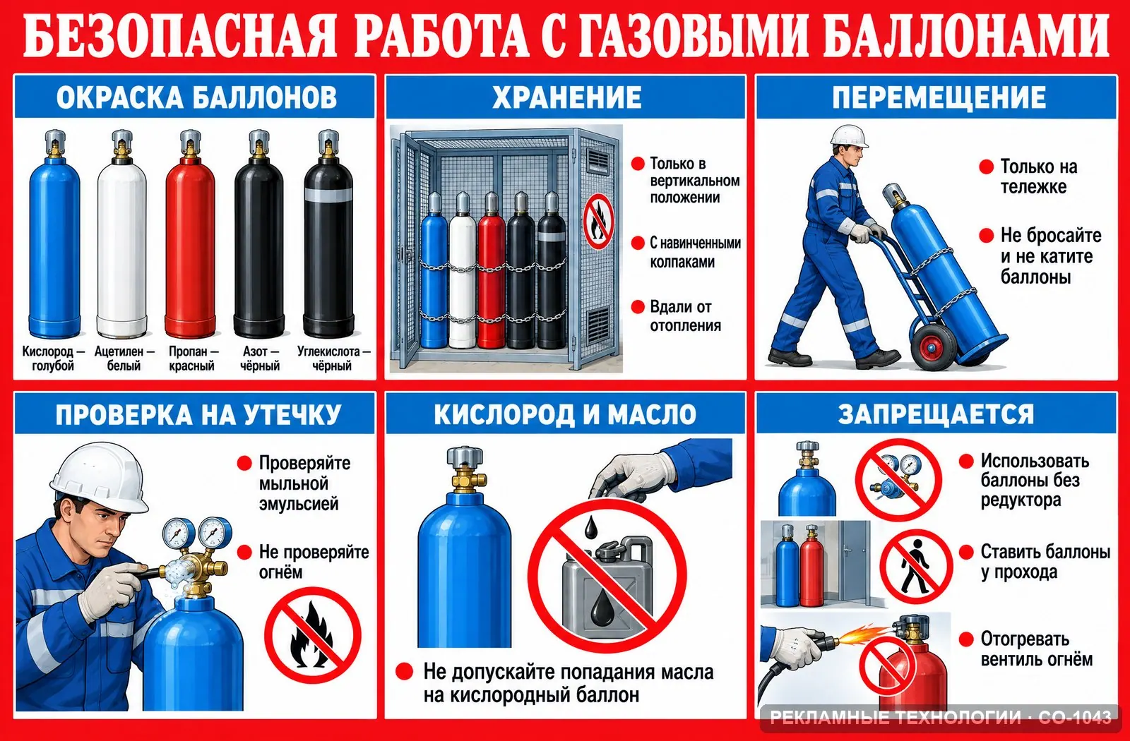Стенд «Газовые баллоны» по охране труда, СО-1043