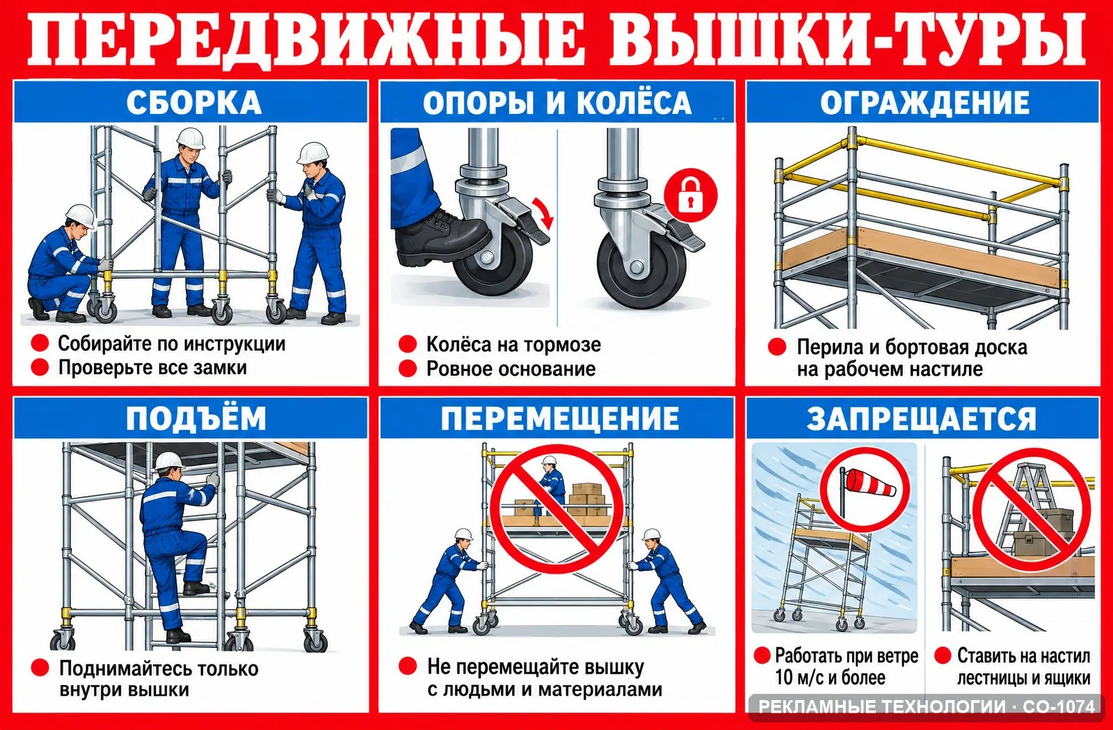 Стенд «Работа на высоте — вышки-туры» по охране труда, СО-1074