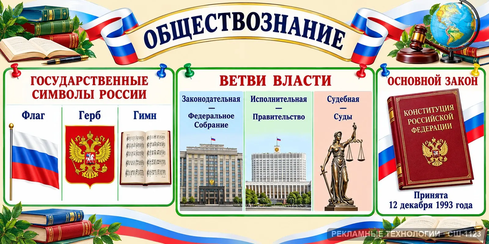 Стенд «Обществознание — большой стенд» для школы, СШ-1123