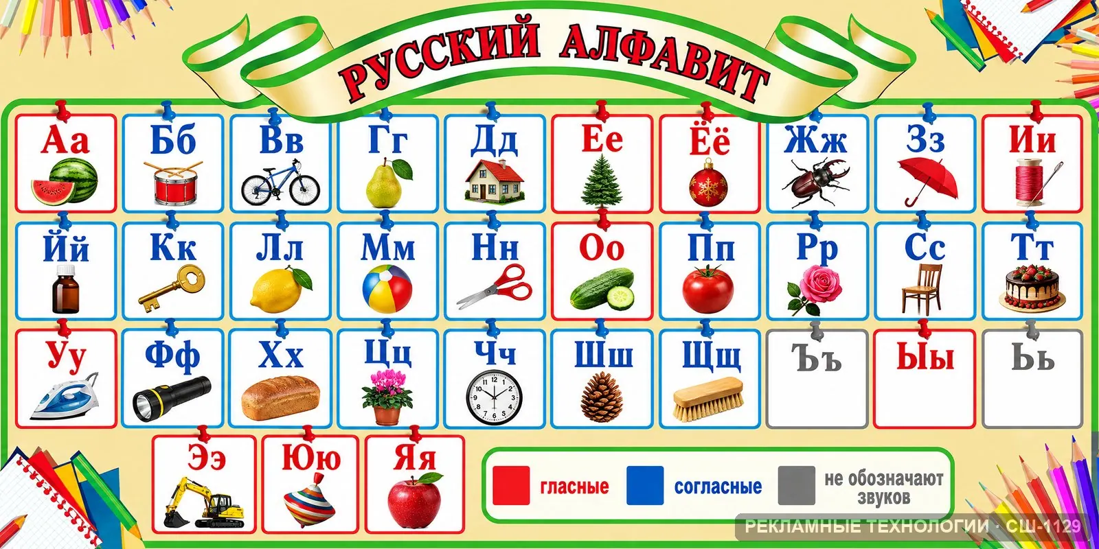 Стенд «Русский алфавит — начальная школа» для школы, СШ-1129