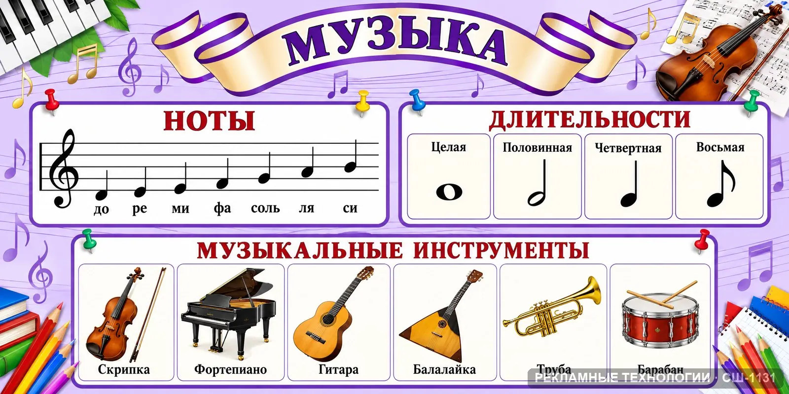 Стенд «Музыка — большой стенд» для школы, СШ-1131