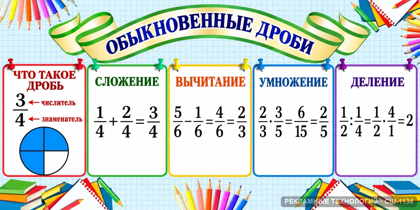 Стенд «Математика — дроби» для школы, СШ-1134