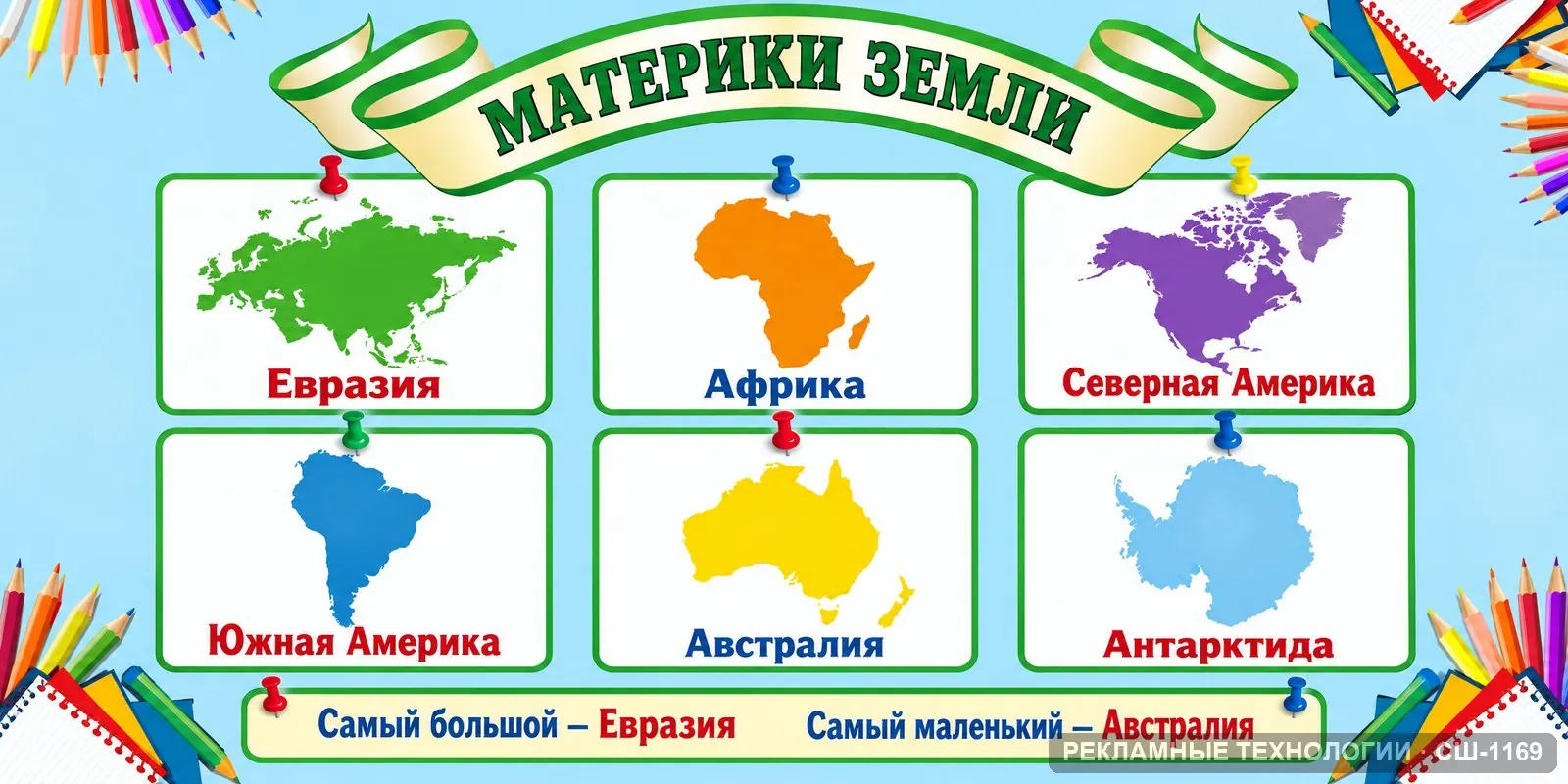 Стенд «География — материки» для школы, СШ-1169