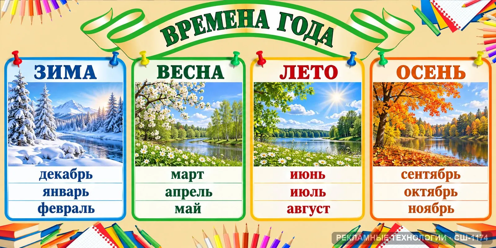 Стенд «Начальная школа — времена года» для школы, СШ-1174