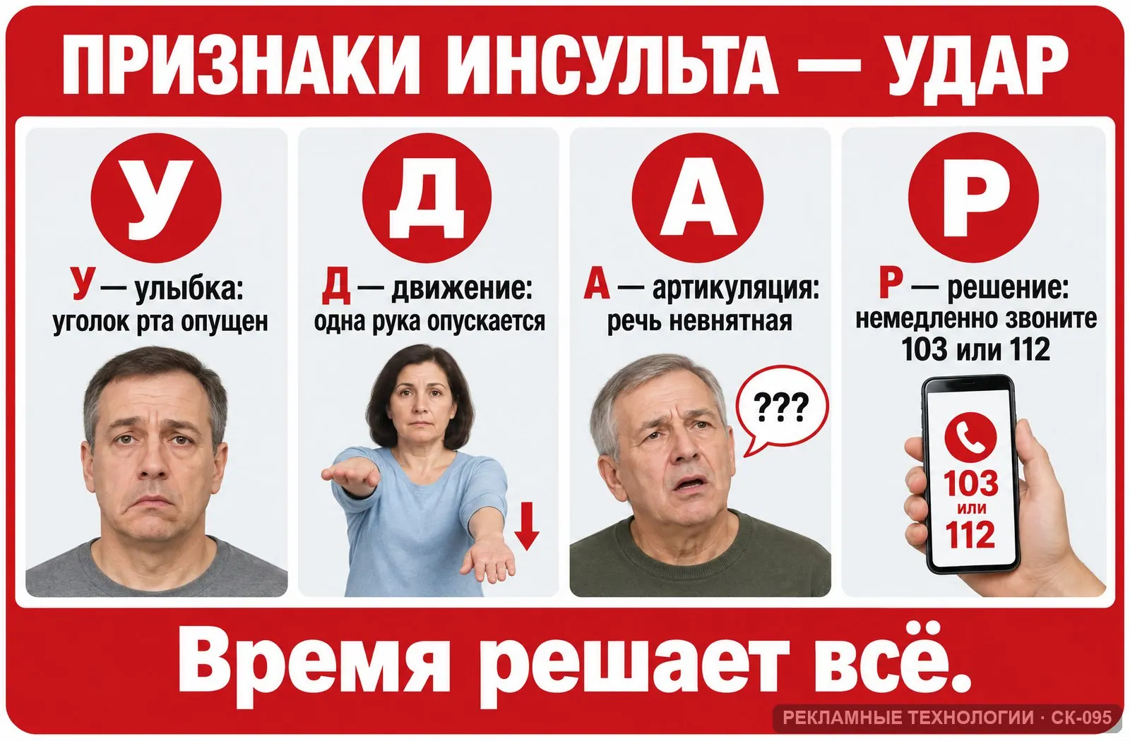 Стенд «Признаки инсульта» для поликлиники, СК-095