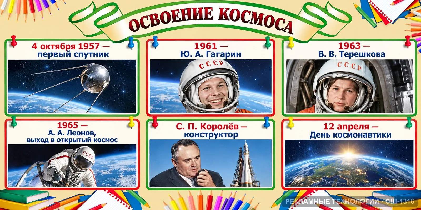 Стенд «История — космос» для школы, СШ-1316