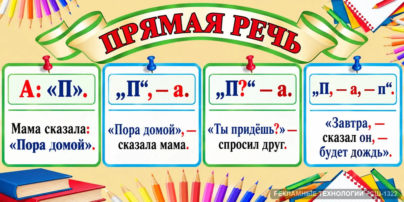 Стенд «Русский — пунктуация при прямой речи» для школы (русский язык), СШ-1322