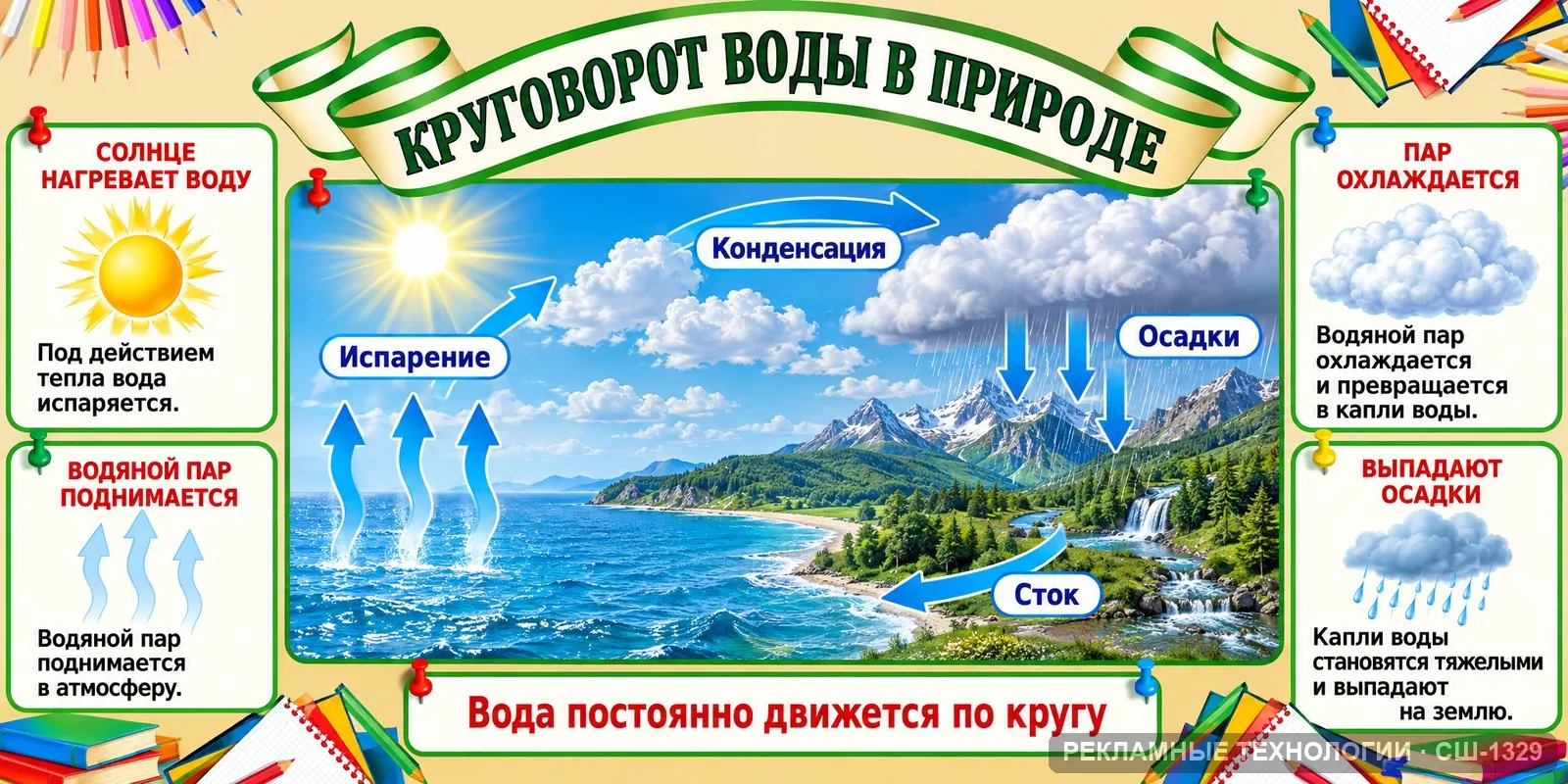 Стенд «Биология — круговорот воды» для школы, СШ-1329