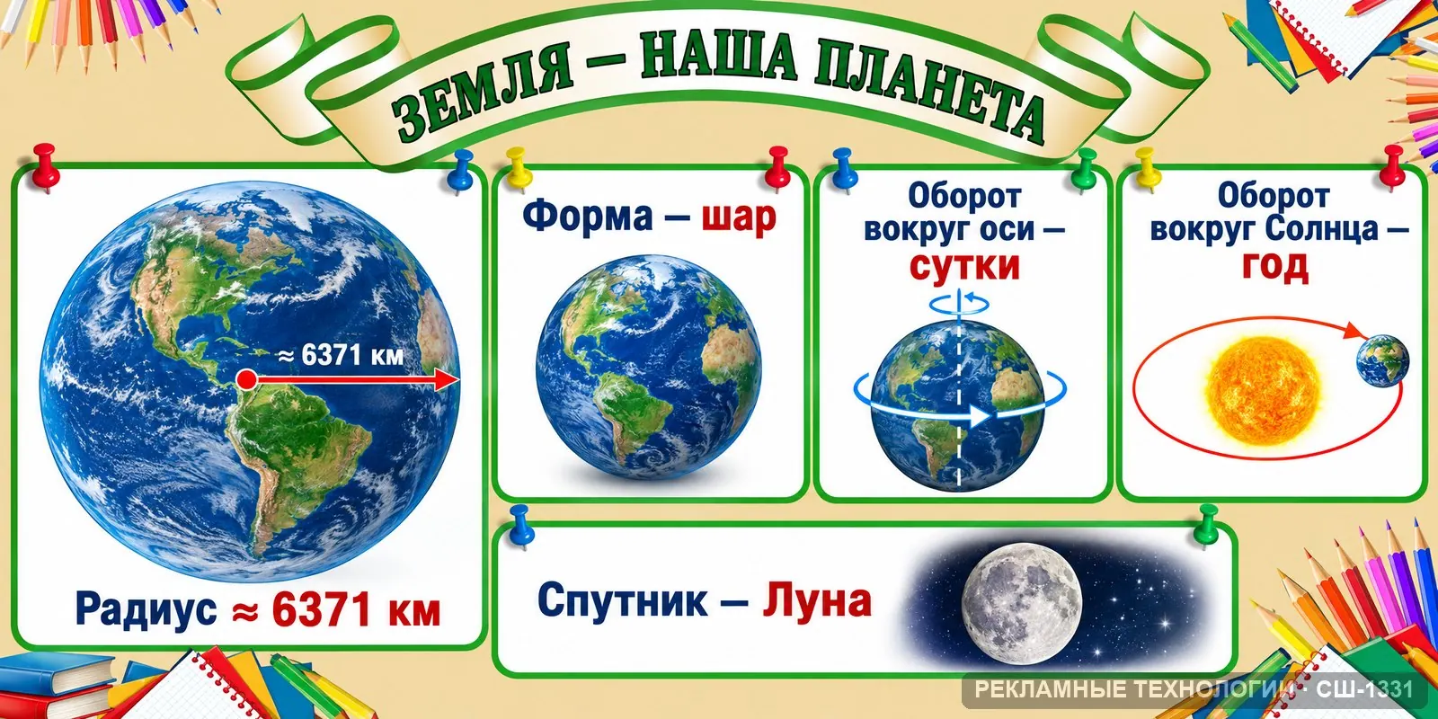 Стенд «География — Земля» для школы, СШ-1331