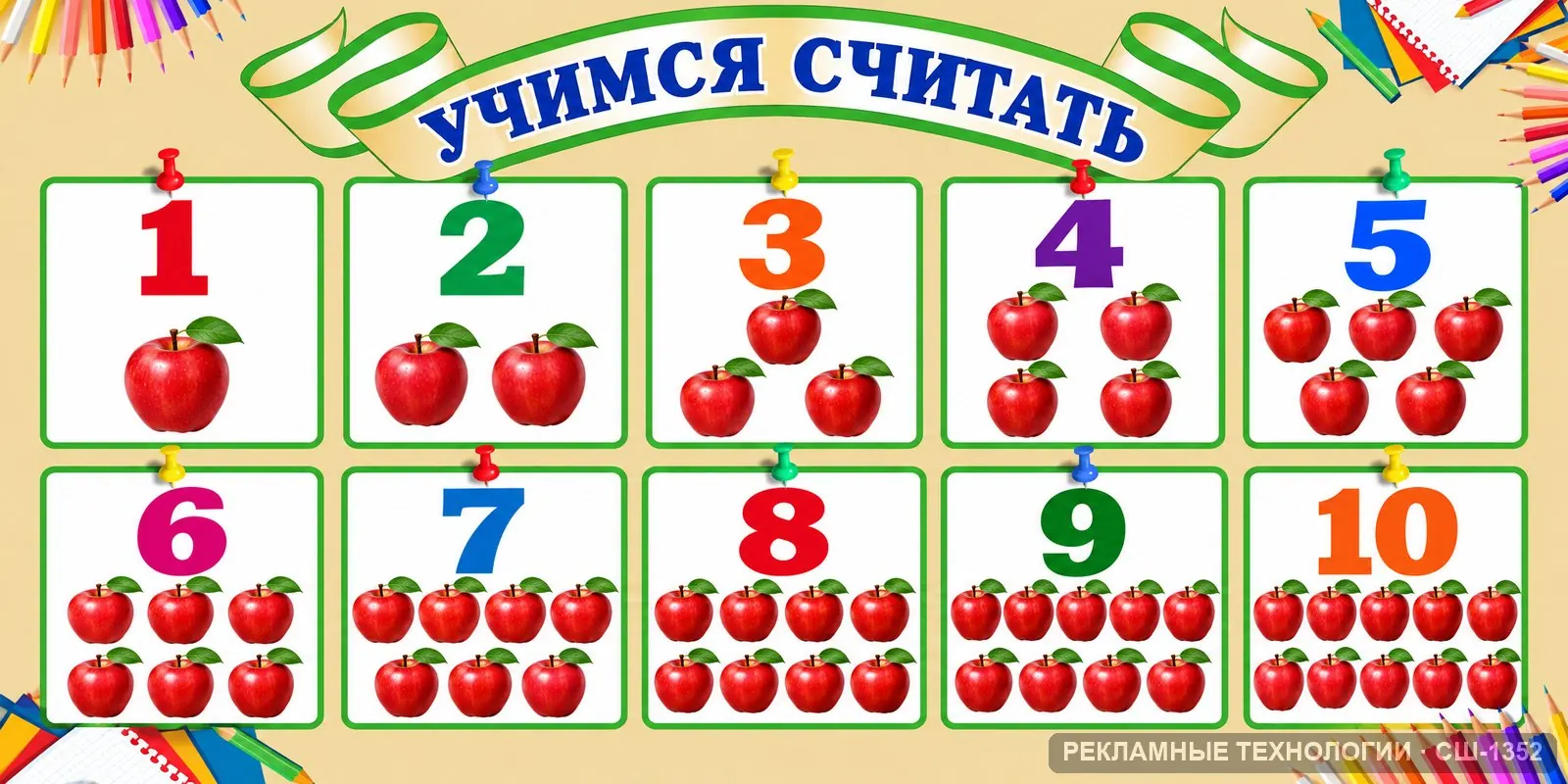 Стенд «Начальная школа — счёт до 10» для школы, СШ-1352