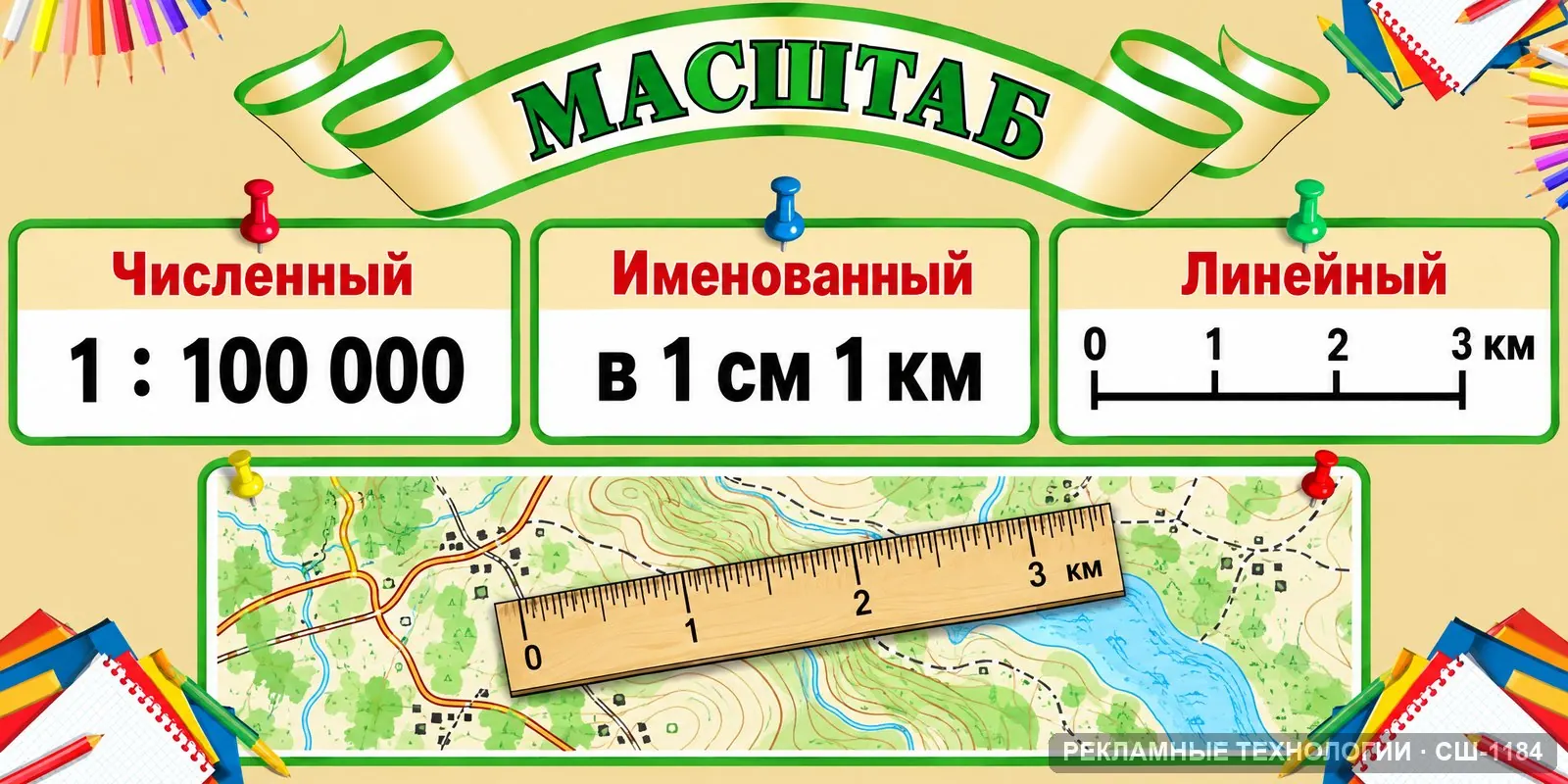 Стенд «Масштаб» для школы (география), СШ-1184