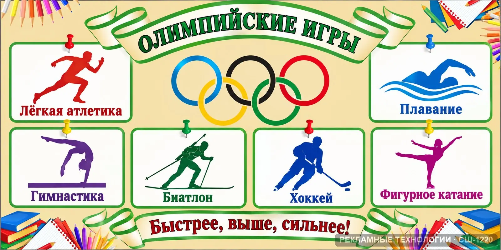Стенд «Физкультура — олимпийские виды» для школы (физическая культура), СШ-1220