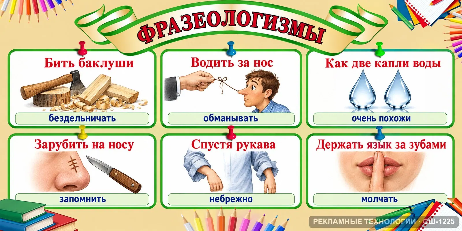 Стенд «Русский — фразеологизмы» для школы (русский язык), СШ-1225