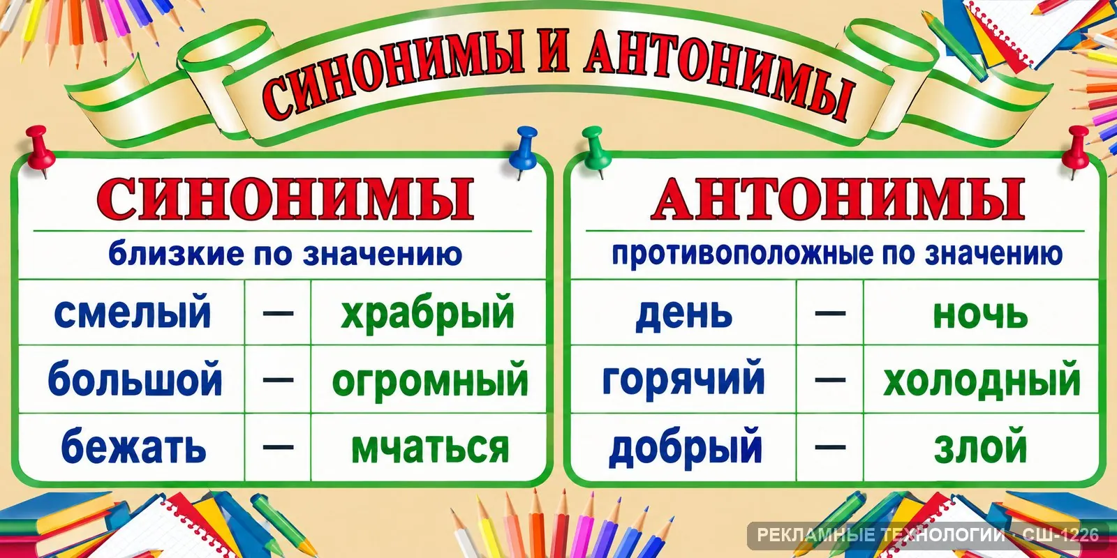 Стенд «Русский — синонимы и антонимы» для школы (русский язык), СШ-1226