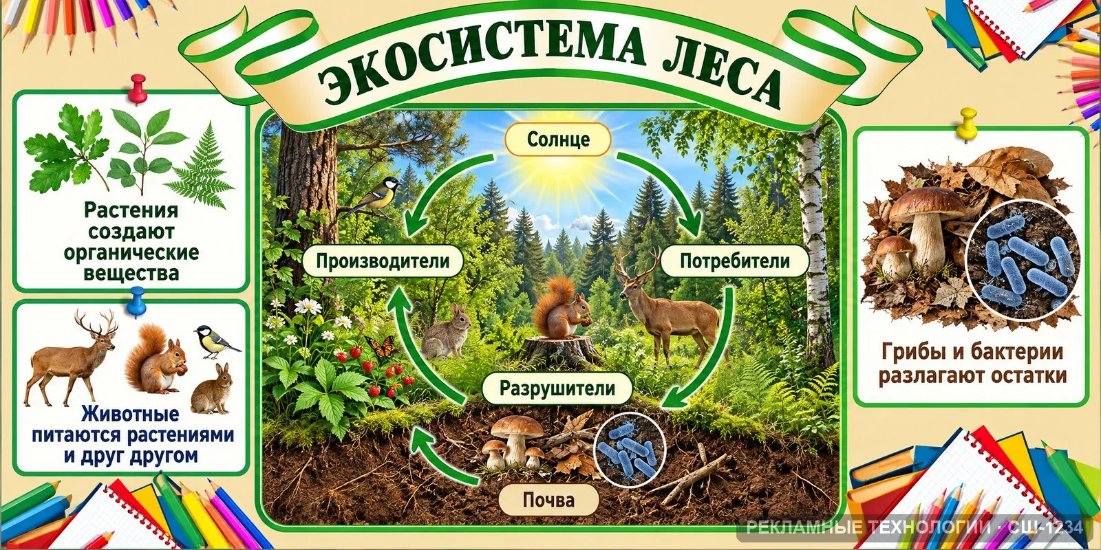 Стенд «Биология — экосистема» для школы, СШ-1234