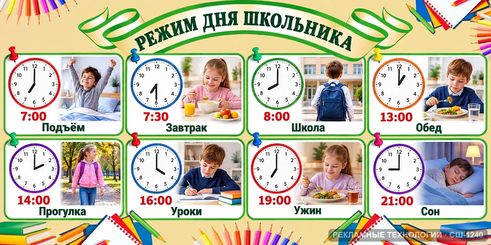 Стенд «Начальная школа — режим дня» для школы, СШ-1240
