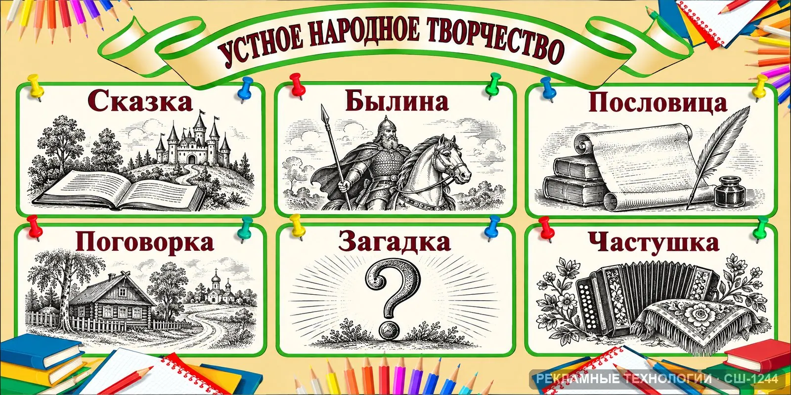 Стенд «Литература — жанры фольклора» для школы, СШ-1244
