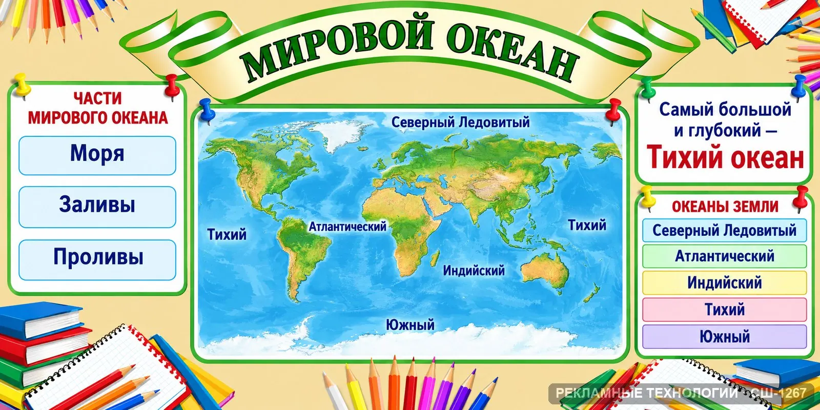 Стенд «География — океаны» для школы, СШ-1267