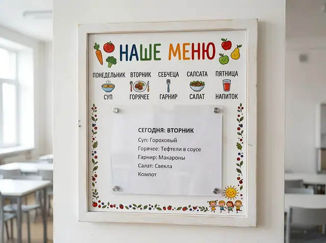 С-056 · Стенд «Меню и питание» для школ и детсадов