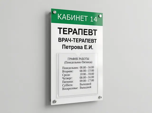 Т-028 · Табличка кабинета врача с графиком приёма