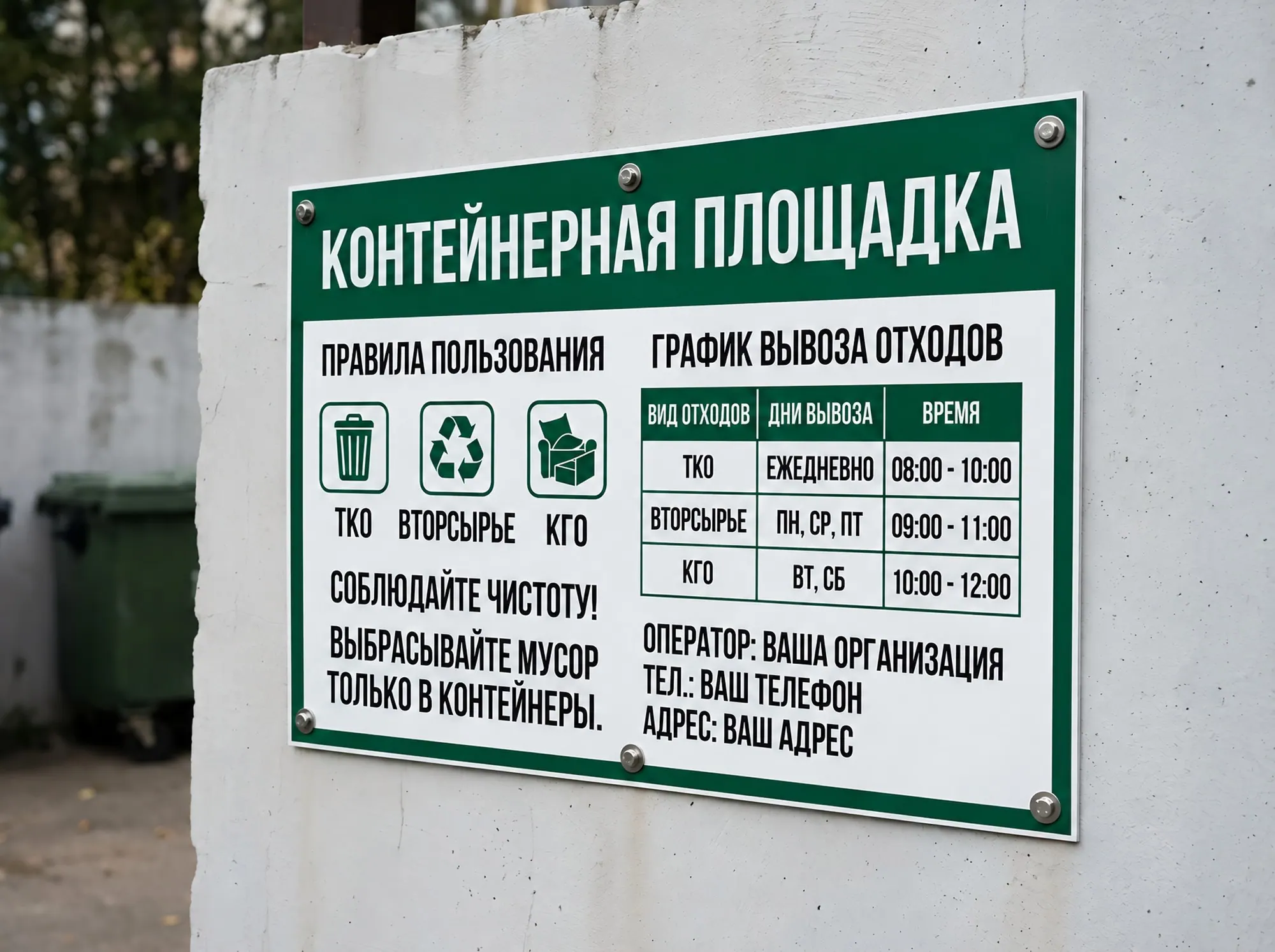 Информационная табличка контейнерной площадки ТКО, Б-001