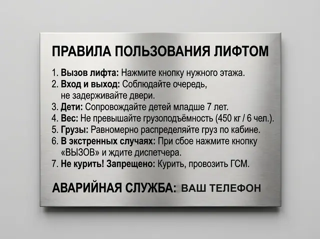 Т-057 · Табличка в лифт: правила пользования