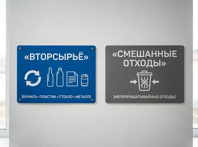 Б-002 · Таблички «Вторсырьё» и «Смешанные отходы» (система «Два бака»)