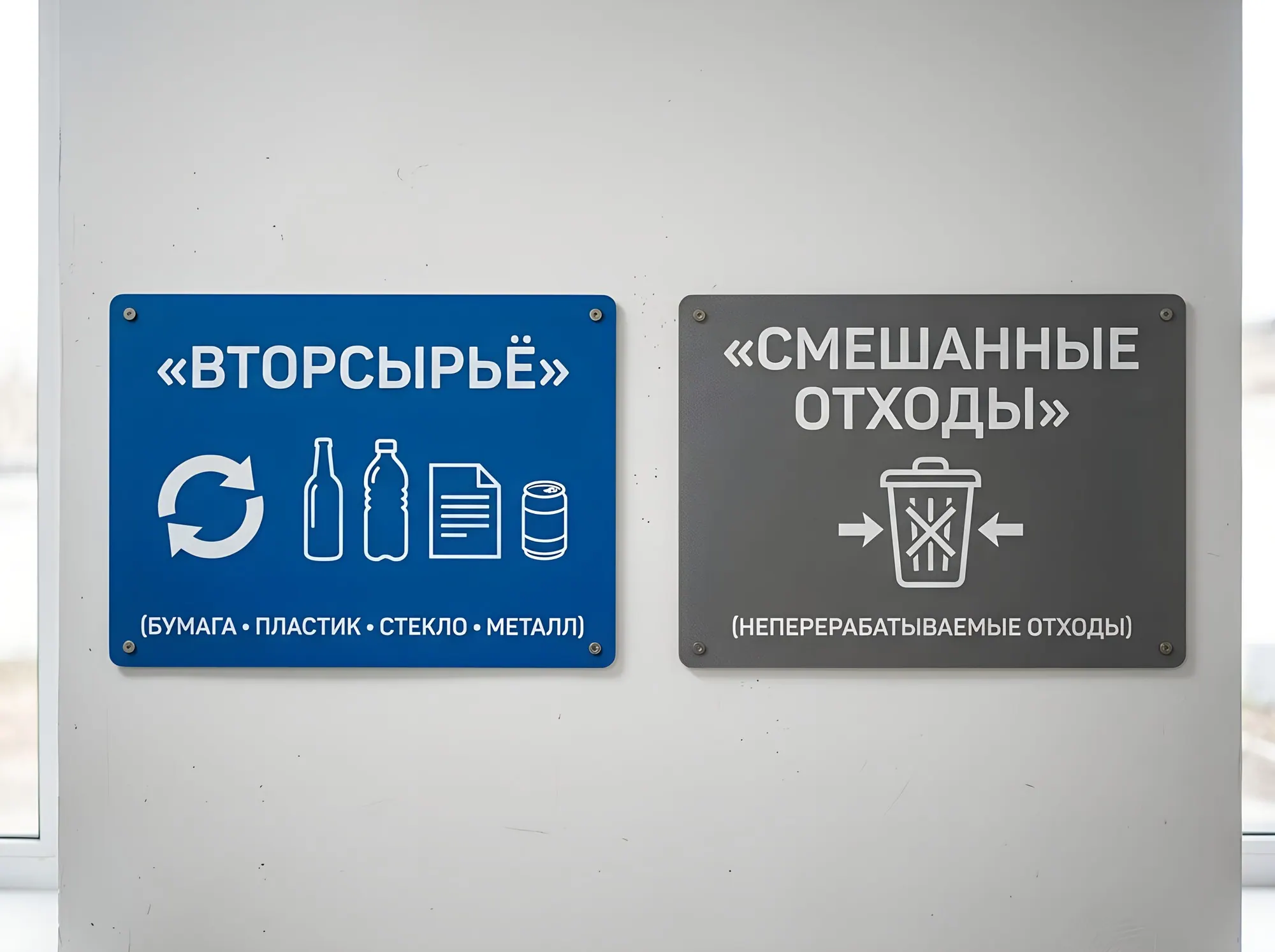 Таблички «Вторсырьё» и «Смешанные отходы» (система «Два бака»), Б-002
