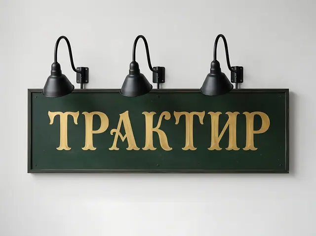 В-022 · Несветовая вывеска с внешней подсветкой арт-светильниками