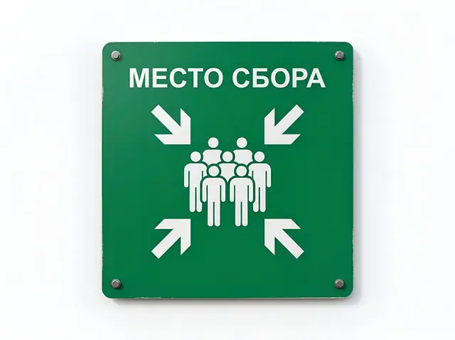 Э-025 · Знак «Место сбора при эвакуации» на стойке